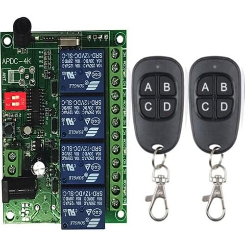 Universal Wireless Remote Control DC 12V 24V 4CH Relay Receiver Module RF Switch 4 Button Remote Control Gate Garage opener