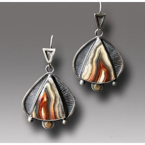 Retro Geometric Resin Stone Tribal Earrings for Women Gypsy Indian Volcanic Striped Small Dangle Earring Statement Jewelry