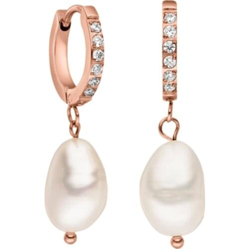 New Arrival Natural Pearl Malahi Drop Earrings with 316L Stainless Steel Crystal Hoop as Woman Christmas Gift