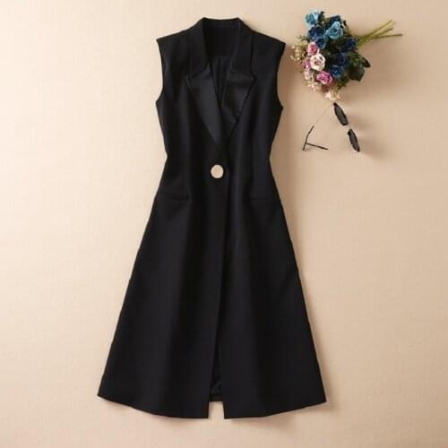 High Quality New Long Vest Jackets 2021 Autumn Fashion Women Notched Collar Single Button Long Blazer Outerwear Coats Female