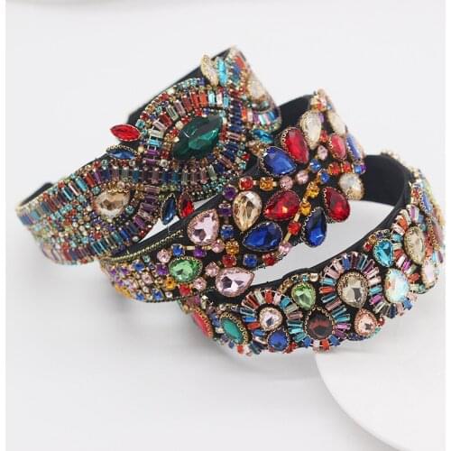 Colorful Gem Baroque Headbands For Women Diamond Hair Accessories Pearl Headband for Girls Crown Flower Hairbands Head Wrap