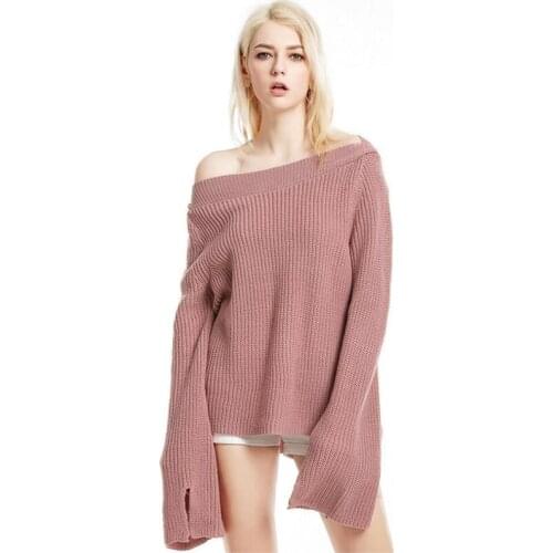 IANLAN Womens Sexy & Club Off Shoulder Sweater Ladies Winter Flare Sleeve Knitwear Solid Strapless Basic Pullover IL00313
