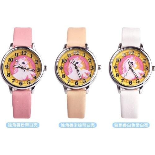 100PCS Girl Boy Unicorn Watch Analog Display Faux Leather Quartz Wrist Watch Xmas Gift
