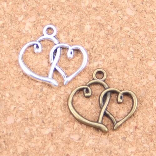 126pcs Charms double hearts 19x19mm Antique Pendants,Vintage Tibetan Silver Jewelry,DIY for bracelet necklace