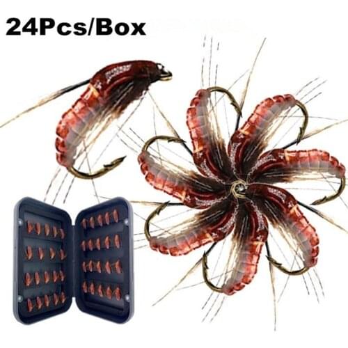 24Pcs #10 14# 16# Red Nymph Scud Fly for Trout Fishing Artificial Insect Bait Lure Simulated Scud Worm Fishing Lure