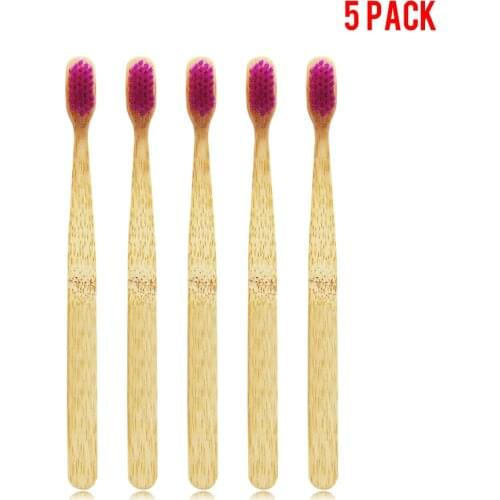 5 Packs Bamboo Toothbrush Soft Toothbrush Adult Toothbrush Manual Toothbrush Oral Care Purple Soft Bristles