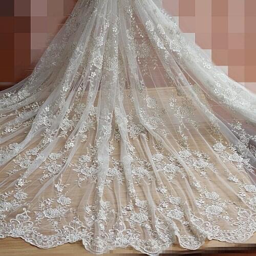 Ivory Alencon african lace fabric 2018 high quality lace french mesh fabric beaded stones lace trim 53 Inches Wide 1 Yard