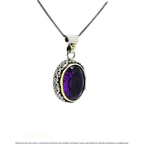 Amethyst Purple Stone Silver Authentic Necklace