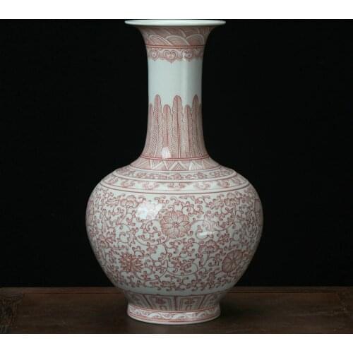 Antique Jingdezhen Underglaze Red Home Office Hotel Decoration Chinese Porcelain Flower Vase