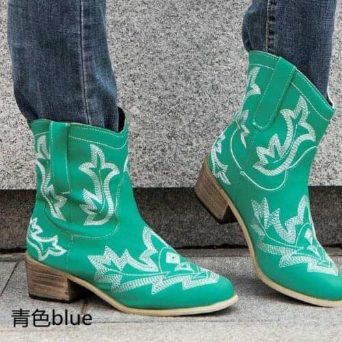 Long Boots Women Boots Short Western Cowboy Boots Autumn And Winter Retro Mid-heel Shoes Thick Heel Embroidery Boots