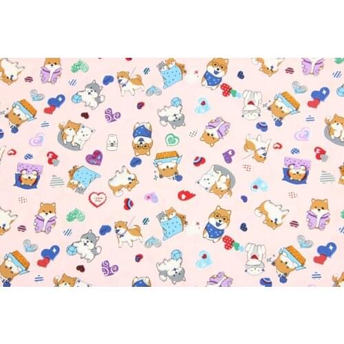Cotton-110cm Width Cartoon Dog Printed Cotton Fabric For Boy/Girl Cloth Hometextile Cushion Cover DIY Sewing
