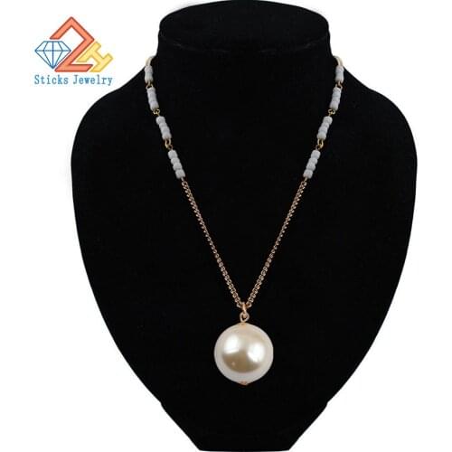 New Fashion Hanging Trendy Necklace 30 MM Imitation Pearl Long Sweater Chain Pearls Jewelry Sticks Jewelry Brand