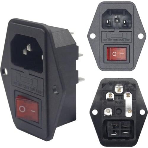 1Pcs Power Rocker Switch 10A 250V IEC 3 Pin 320 C14 Inlet Power Sockets Switch Connector Plug
