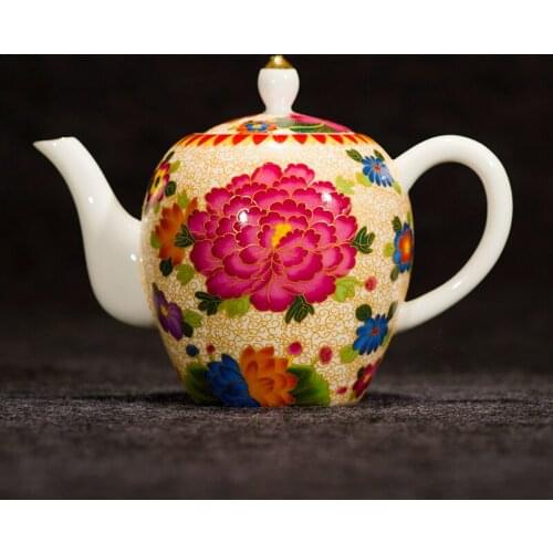 Enamel porcelain christmas small teapot Kungfu teapot teapot enamel ribbon filter hole small capacity household porcelain