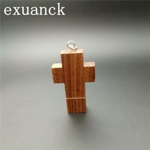 Exuanck Custom Logo Wooden Cross Wood Usb 2.0 Flash Pen Drive Thumb Memory Stick 4GB 8GB 16GB 32GB 64GB ( Over 30pcs Free Logo)