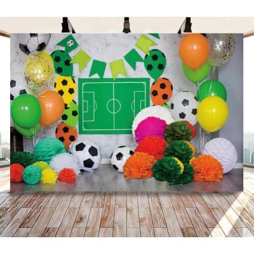 Boy Birthday Cake Smash Photography Backdrop Football Toy Balloons Soccer Field Painting Wall Background For Photo Studio