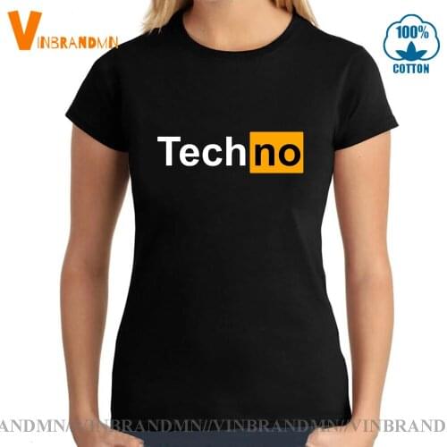 Techno T-Shirt Sexy Techno Hub 2 Letter Print Cotton Sleeve Humor Style tshirt Techno logo tee shirt Funny Women Tops Tees