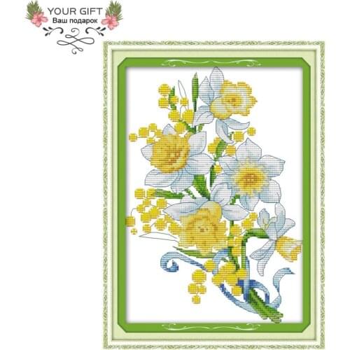 Joy Sunday H757 14CT 11CT Counted and Stamped Home Decor Elegant Daffodil Needlework Needlepoint Embroidery Cross Stitch kits