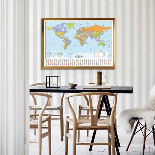 A1 Size The World Political Map Canvas Painting Wall Art Poster Living Room Classroom Home Decor Kids School Supplies