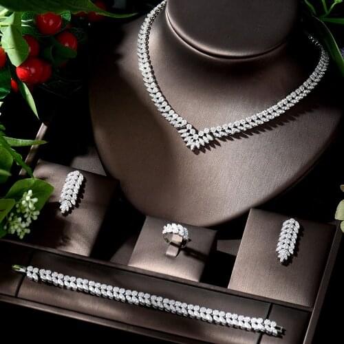 HIBRIDE Luxury Full Cubic Zircon Women Jewelry Set Dubai Earring Necklace Set Jewelry Accessories collares de moda 2020 N-1329