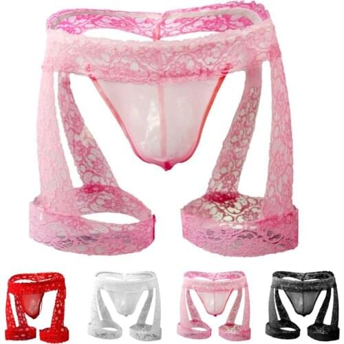 Lace Thongs Enhance Pouch Underwear Mens Sexy Sissy Panties Bikini Briefs Underpants Bandage Boxer Shorts Sexy Lingerie Gays