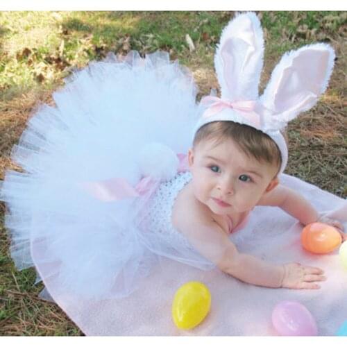 Spring Girl Easter Bunny Dress Toddler Baby White Feather Rabbit Cosplay Celebrate Custom With Pink Ear Headband Girls Dresses