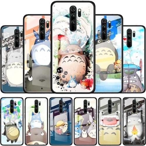 Cute Totoro for Xiaomi Redmi K40 K30 K20 Pro Plus 9C 9A 9 8A 7 Luxury Shell Tempered Glass Phone Case Cover