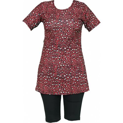 Minahill Patterned Short Sleeve Hijab Swimwear 0127-01 Burgundy Black 0127-01