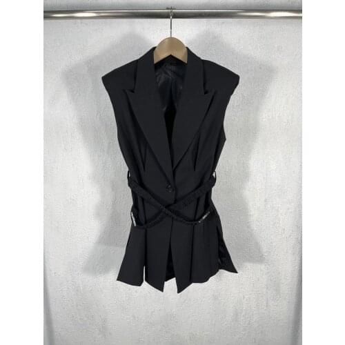 Fashion 2021 new women sleeveless sexy casual solid color tie suit vest 0318