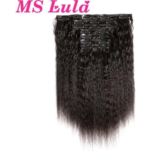 MS Lula Kinky Straight Clip In Human Hair Extensions 7PCS 18Clips 120G Natural Color Peruvian Remy Human Hair Extension Clip Ins