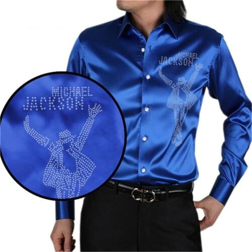 Mens shirt simulation silk high-end character pattern mens shirt long-sleeved comfortable mens casual shirt 16 colors optional