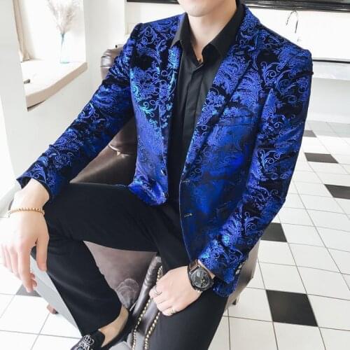 2 Button Blue Velvet Blazer Men Luxury Paisley Flower Pattern Fancy Blazer Men 2020 Terno Masculino Plus Size 5xl Suit Jacket