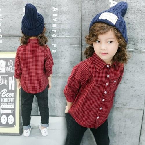 2018 New Fashion kids Boys Girls Clothes Long Sleeve Shirt Red Plaid Fashion Tops Blouse Clothes Outfit Toddler Kids Shirts