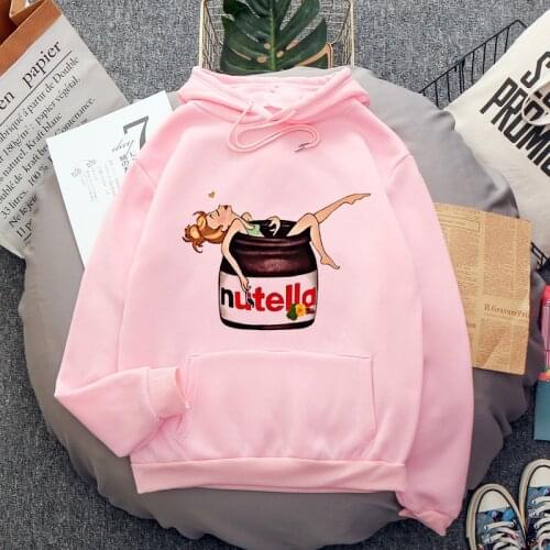 Nutella Kawaii Print Hooded Autumn Winter Loose Harajuku Sweatshirt Female Pullover Tops Women Hoodies Casual Female Clothes