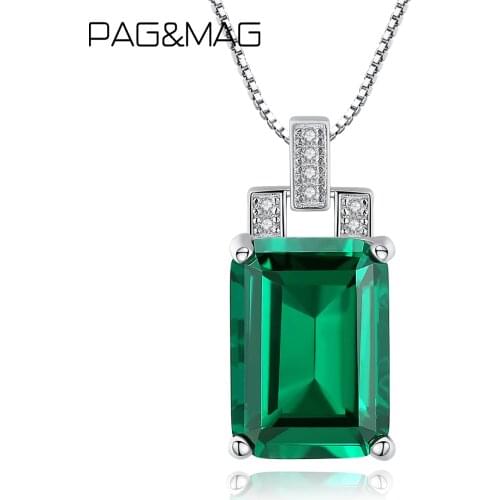 PAG&MAG Created Square Emerald Sapphire Pendant Neckalce 100% Sterling Silver 925 Choker Necklace Charm Wedding Jewelry SN0107