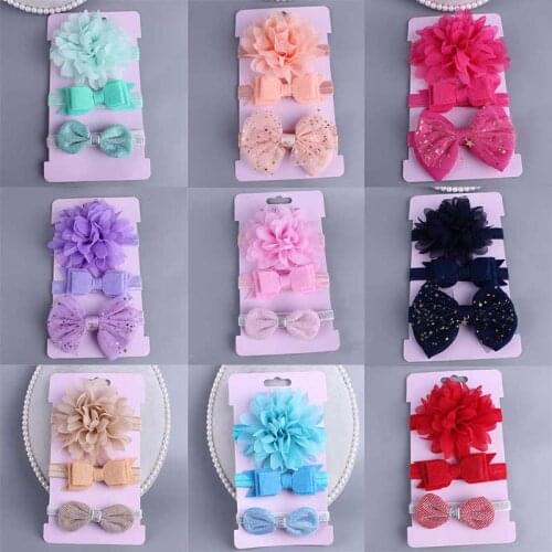 3Pcs Baby Elastic flower headband Headbands Hair Girls Bebe Bowknot Hairband Toddler Infants accessories set photography props