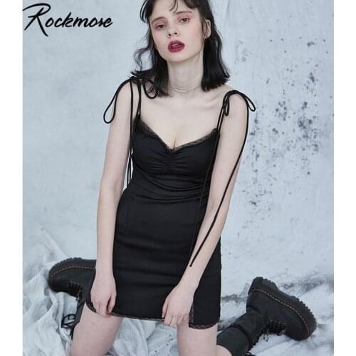 Rockmore Sexy Lace Edge Split Dress Women Summer Elegant Party Black Backless Bodycon Mini Dress Female Dresses Streetwear Goth