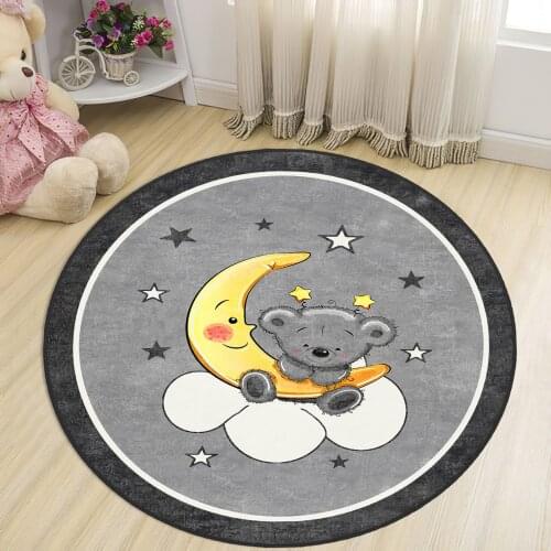 Gray Round Kids Room Rug clock numbers girl heart educational carpet