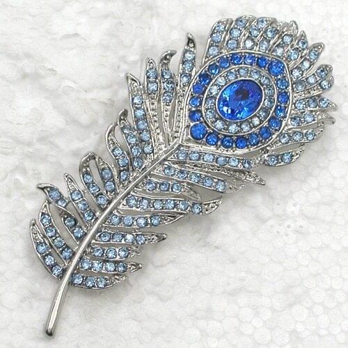 Blue Rhinestone Feather Pin brooches C384 B