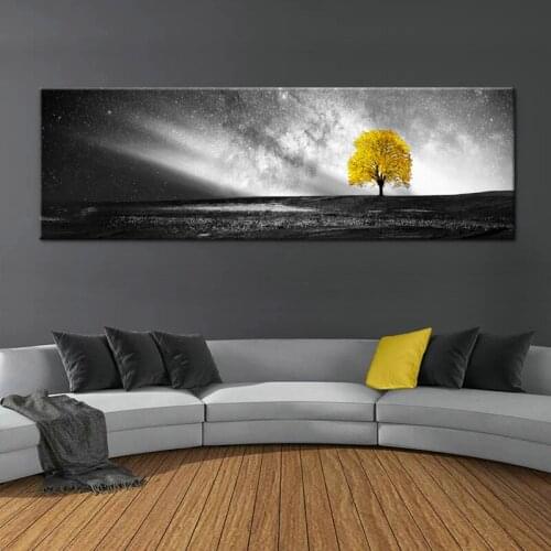 Nordic Poster Black And White Wall Art Canvas Yellow Bridge Stone Tree Painting Modern Minimalist Wall Pictures For Living Room