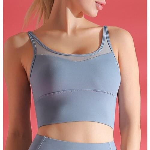 Yoga-Shirt Gym Vest Mesh Stitching Shockproof Gathering Sports Vest-style Yoga Beautiful Back Breathable Openwork Exercise Bra