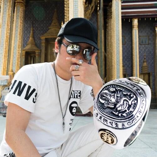 Tibetan Buddhism 925 silver ring For Men Fashion 12 Zodiac Patron saint Eight Buddha jewelry mygrillz
