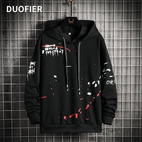 New Hoodie Sweatshirt Men Hip Hop Pullover Hoodies Autumn Streetwear Casual Fashion Man Clothes Ink Print Loose Hoodie Black 4XL