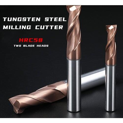 CNC Carbide End Mills Tungsten Machine 2 Flute Metal Key Seat Face Router Bit 6 8 12mm Shank HRC58 Milling Cutter Tools
