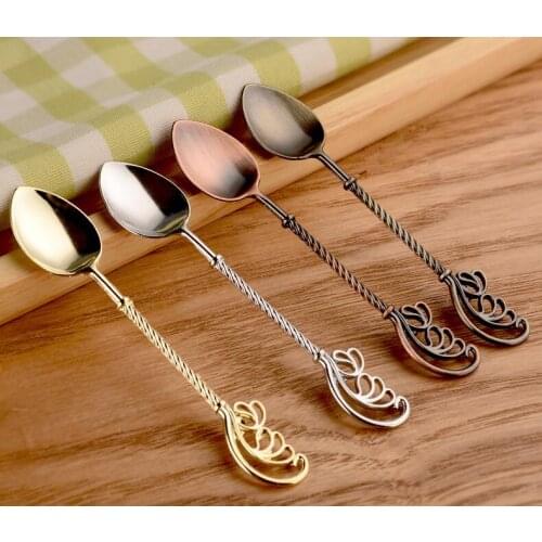 Golden feather spoon wings vintage coffee spoon stirring spoon dessert spoon