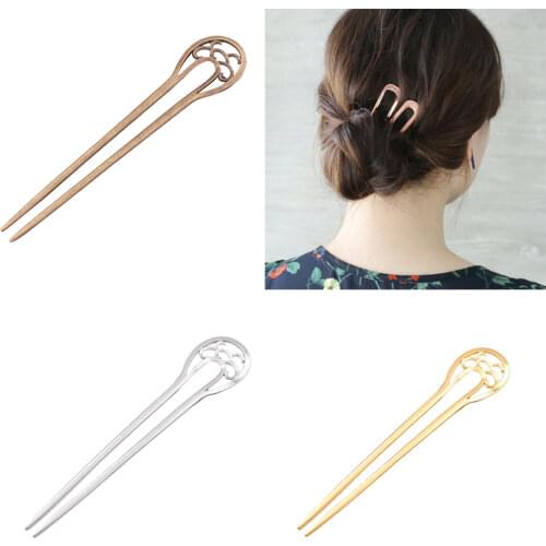 Y166 Womens U-Shaped Metal Long Hair Fork Hollow Out Antique Vintage Decorative Stick Hairpin Updo Chignon Barrettes DIY