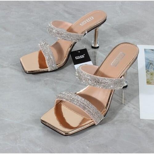 Womens sandals fashion all-match 2021 summer new suede golden rhinestone sexy party high-heeled sandals 8.5CM
