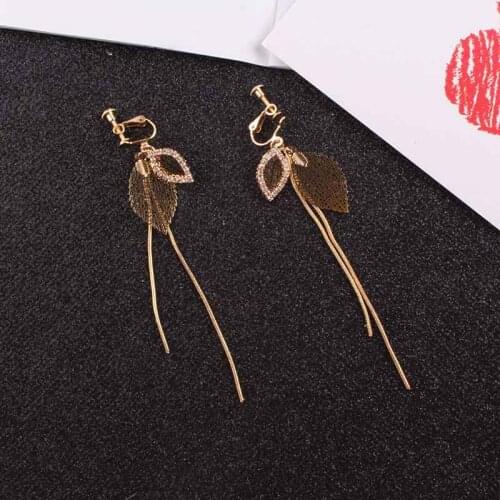 JIOFREE long Charm Clip on earrings for women jewelry Fashion luxurious Gold Color Hollw Water drop leaf Earrings wholesale