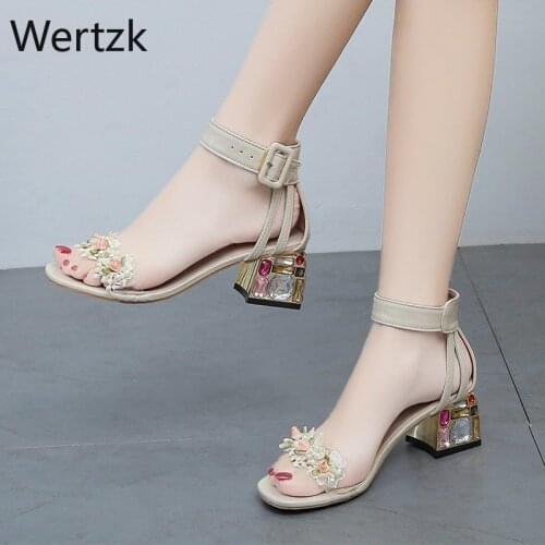 Summer New Rhinestone Womens Sandals Female High Thick Heel Korean Version of Fashion Diamond Heel Sandals