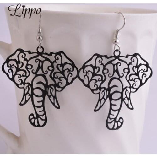Creativity Wine Red Black Beige Color Womens earrings Elephant Head Drop Earrings Filigree Copper Big Dangle Earring For Girls